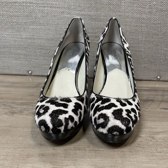 MICHAEL KORS MK Flex Mid pump Cream Printed Calf Hair CHEETAH Animal Print 9.5M - Picture 2 of 9